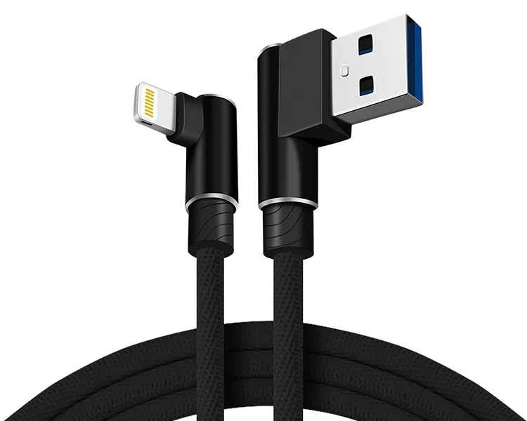 90° Right Angle USB A to Lightning Cable