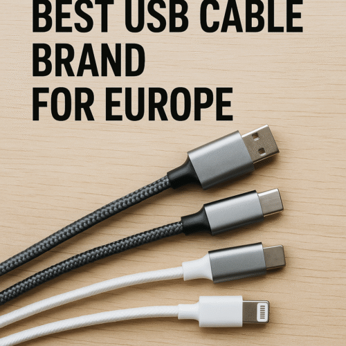 Best USB cable brand for European market – high-quality USB cables displayed on a wooden surface