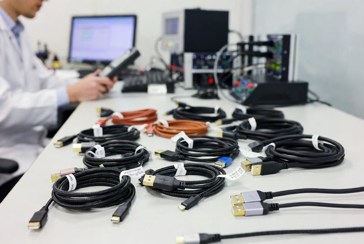 Line of certified USB cables ready for shipment