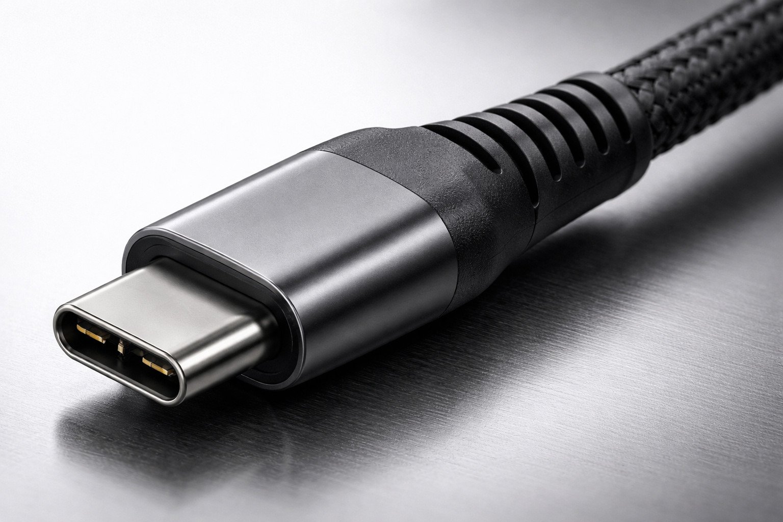 Thunderbolt 3 cable connector tail and strain relief detail