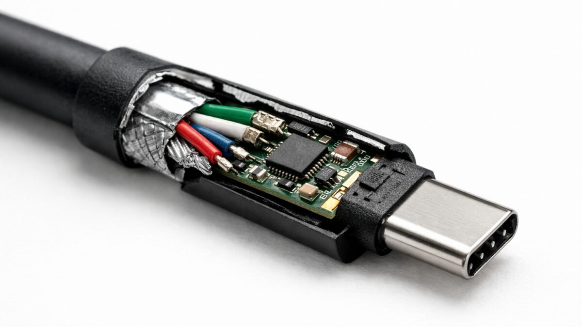 Thunderbolt 3 cable teardown showing internal structure and components