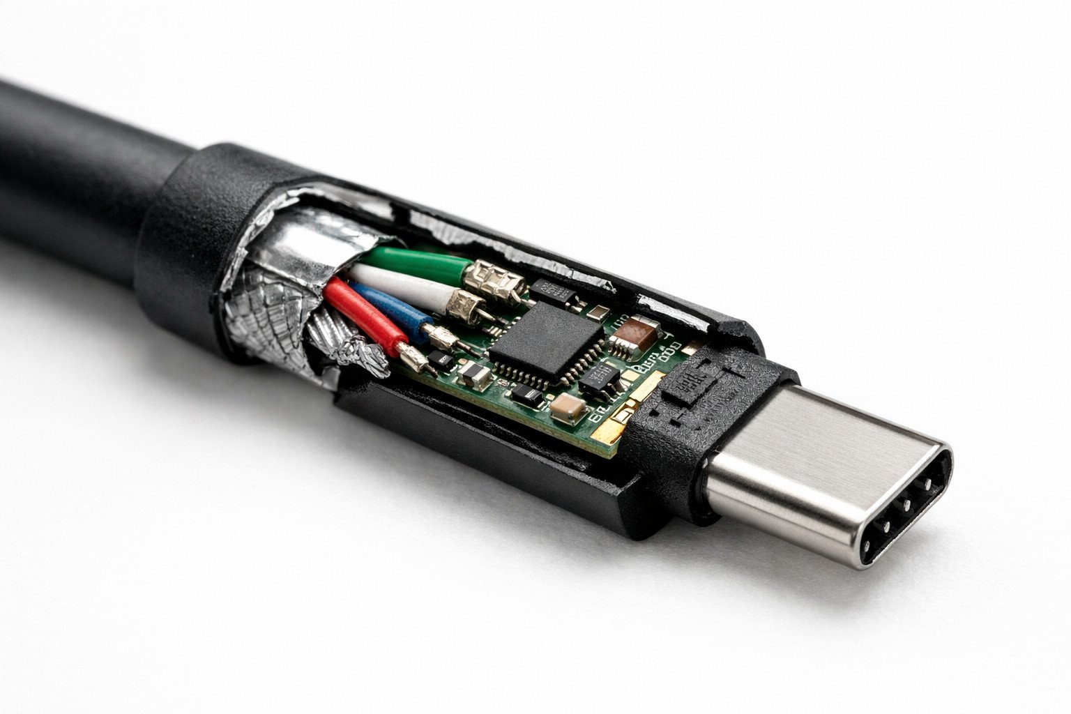 Thunderbolt 3 cable teardown showing internal structure and components