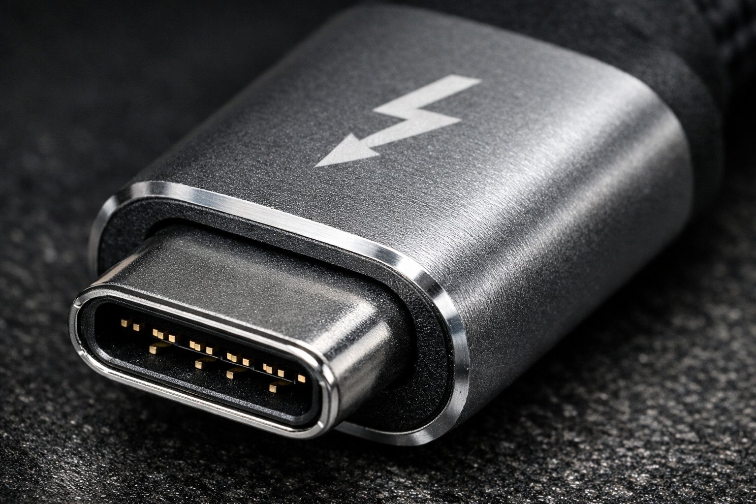 USB Type-C connector macro shot on a Thunderbolt 3 cable